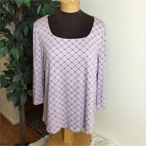 Elle square neck 3/4 sleeve pullover blouse Woman’s size XL tiny black hearts